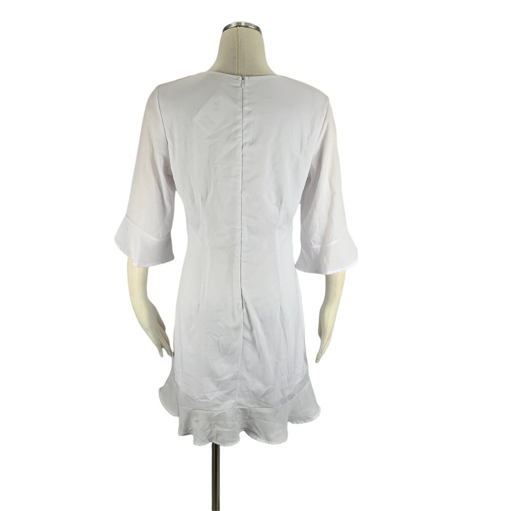 Peach Love NWT Large Dress White Bell Long Sleeves Lined Modest Knee Length - Picture 3 of 8